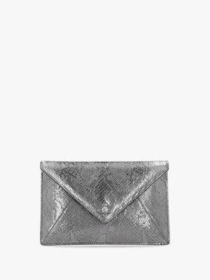 Python Effect Silver Leather Envelope Clutch