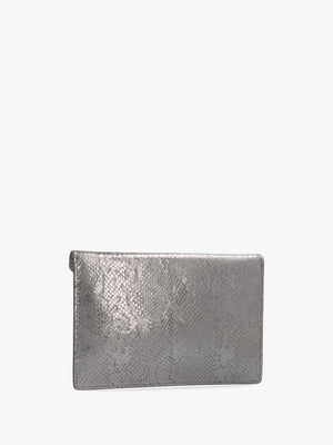 Python Effect Silver Leather Envelope Clutch