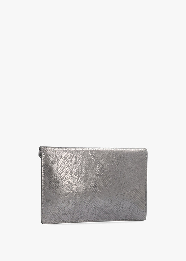 Python Effect Silver Leather Envelope Clutch