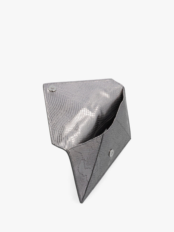 Python Effect Silver Leather Envelope Clutch