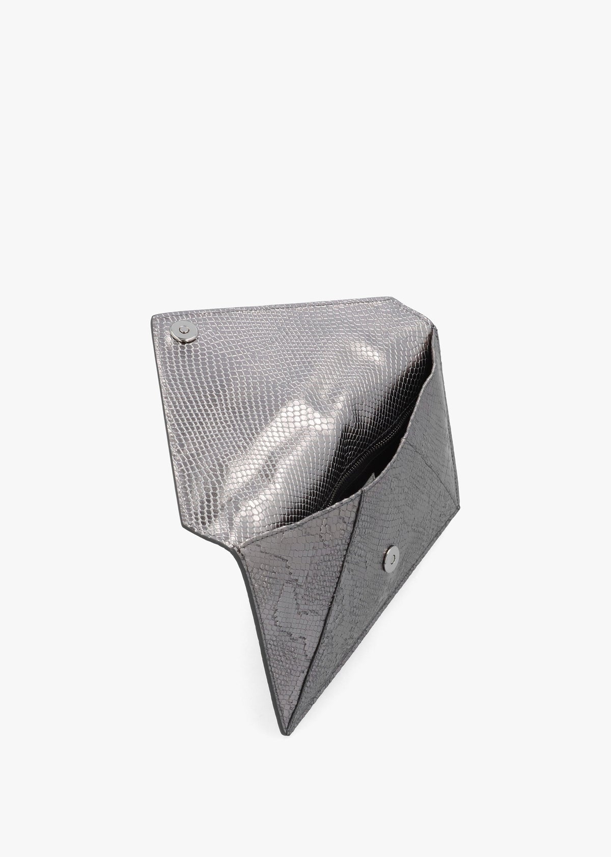 Python Effect Silver Leather Envelope Clutch