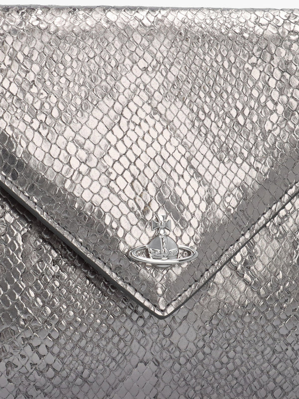 Python Effect Silver Leather Envelope Clutch