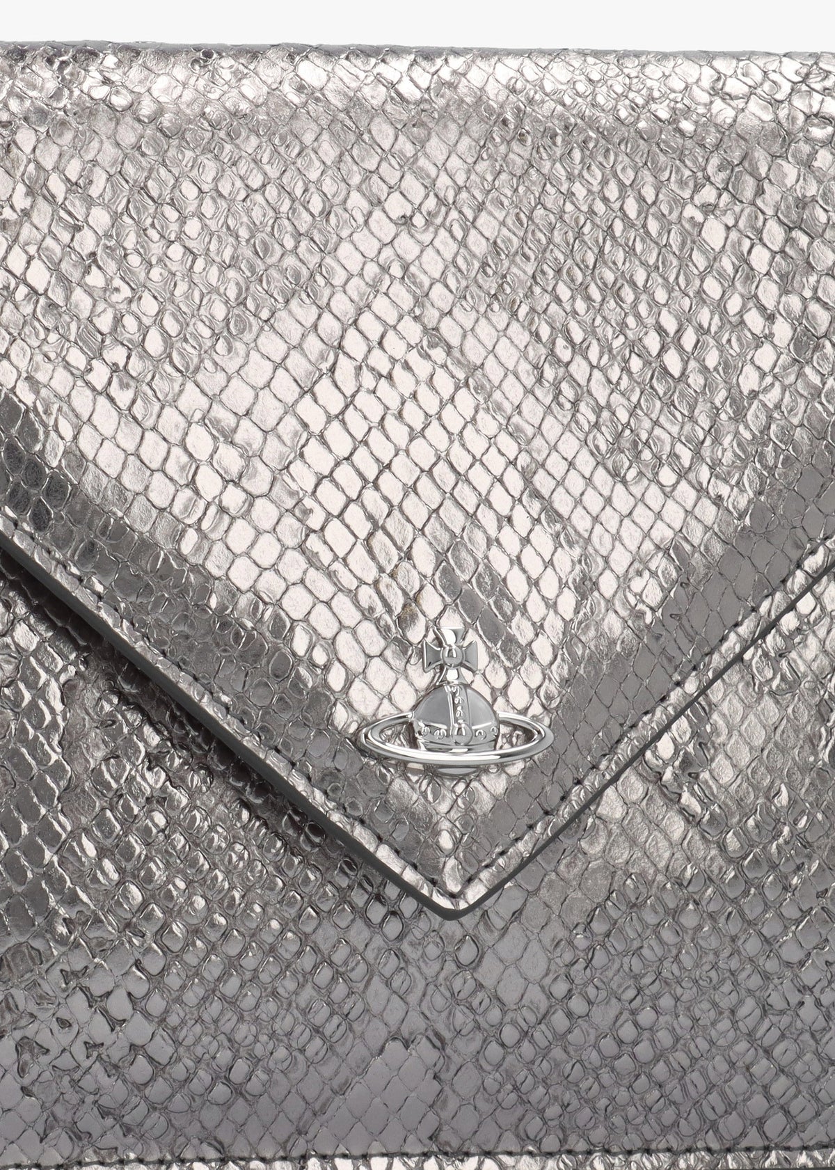 Python Effect Silver Leather Envelope Clutch