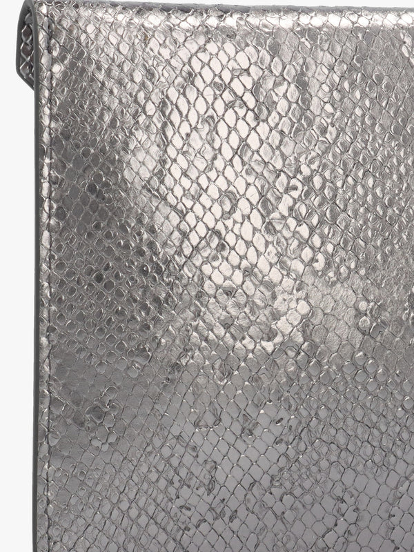 Python Effect Silver Leather Envelope Clutch