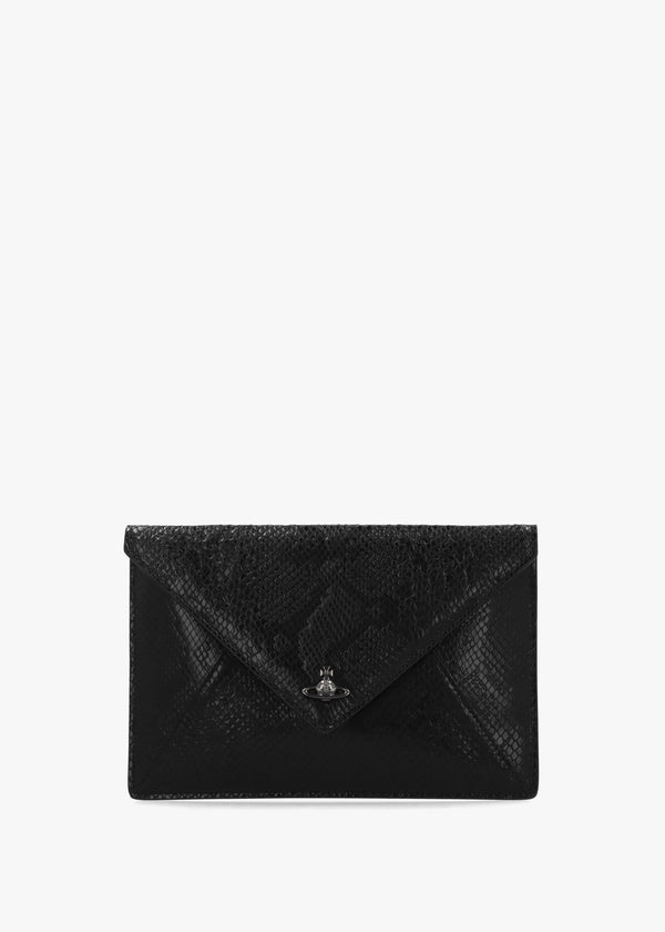 Python Effect Black Leather Envelope Clutch