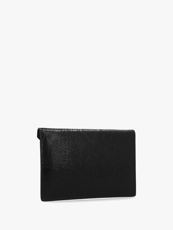 Python Effect Black Leather Envelope Clutch