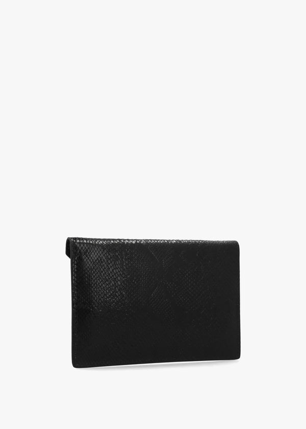 Python Effect Black Leather Envelope Clutch