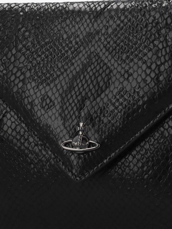 Python Effect Black Leather Envelope Clutch