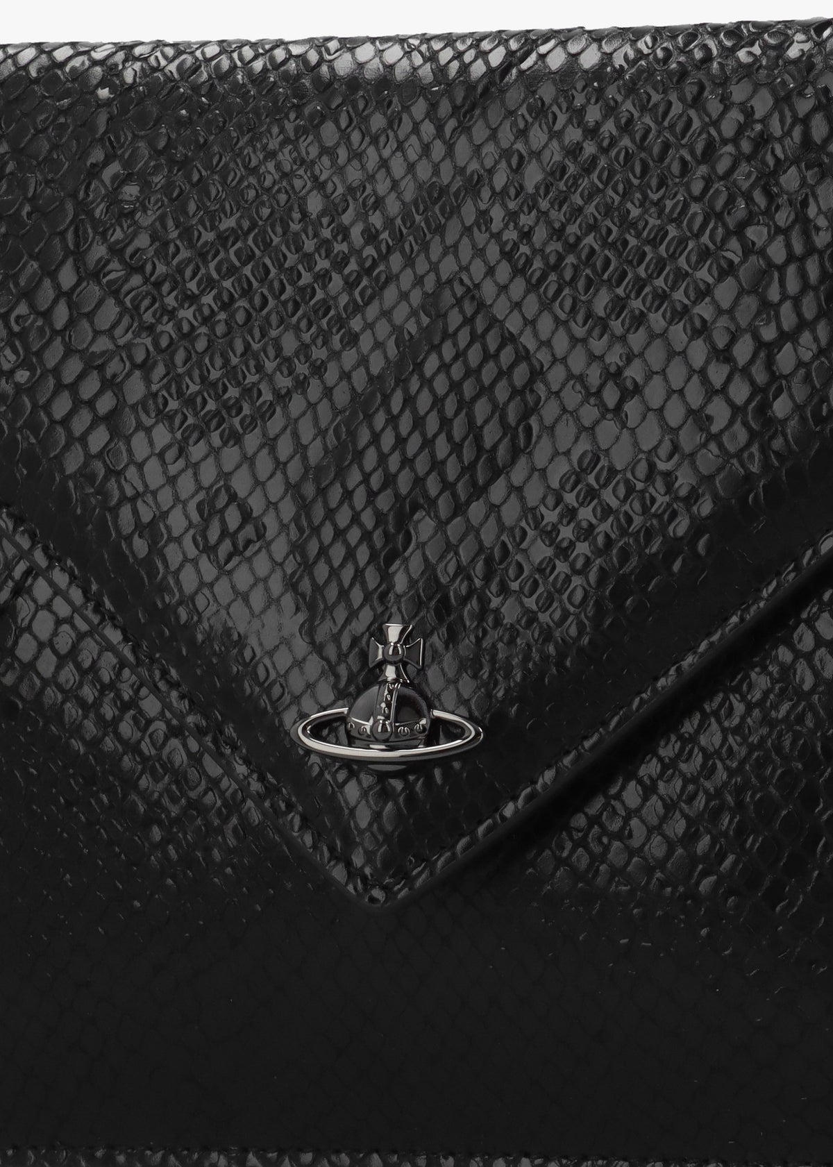Python Effect Black Leather Envelope Clutch