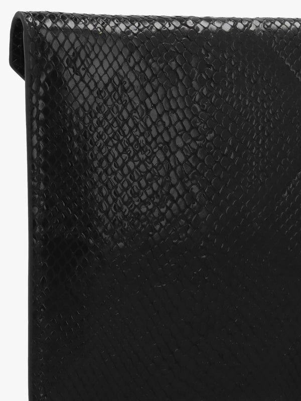Python Effect Black Leather Envelope Clutch