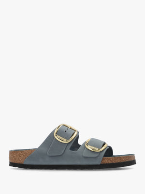 Arizona Big Buckle Basalt Gray Oiled Leather Two Bar Mules