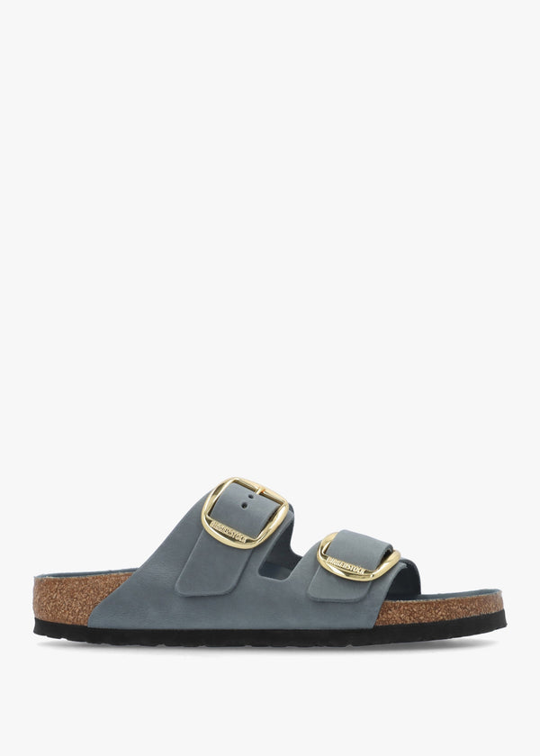 Arizona Big Buckle Basalt Gray Oiled Leather Two Bar Mules