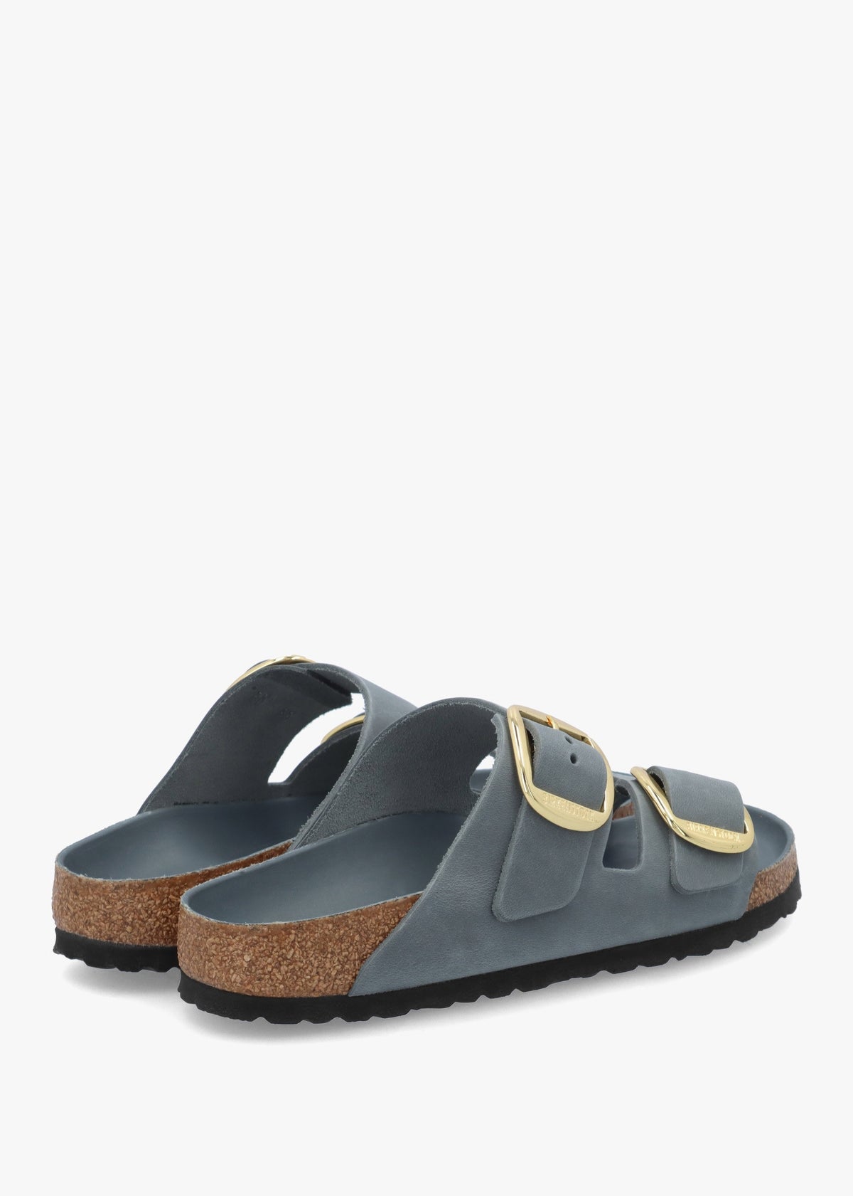 Arizona Big Buckle Basalt Gray Oiled Leather Two Bar Mules