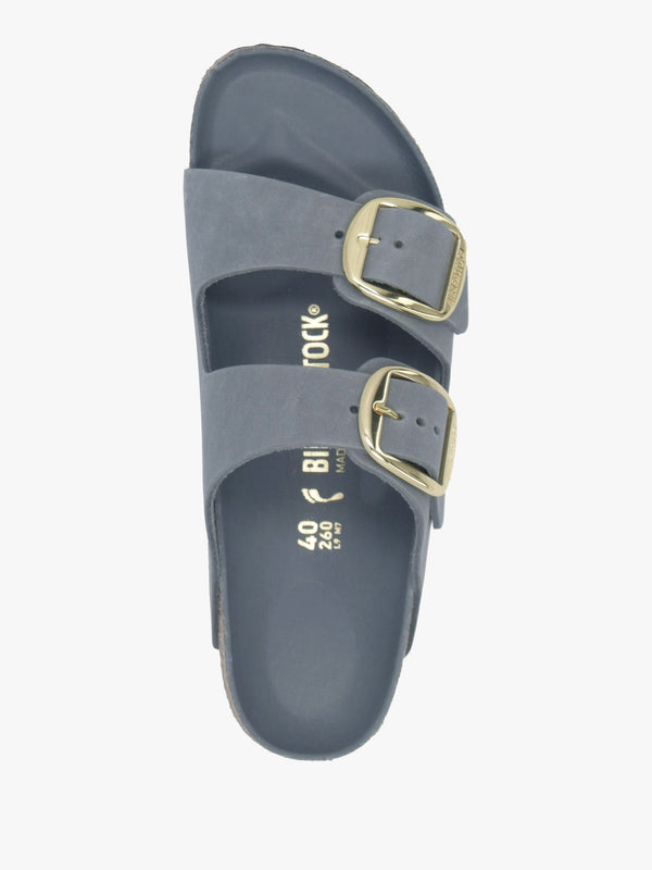 Arizona Big Buckle Basalt Gray Oiled Leather Two Bar Mules