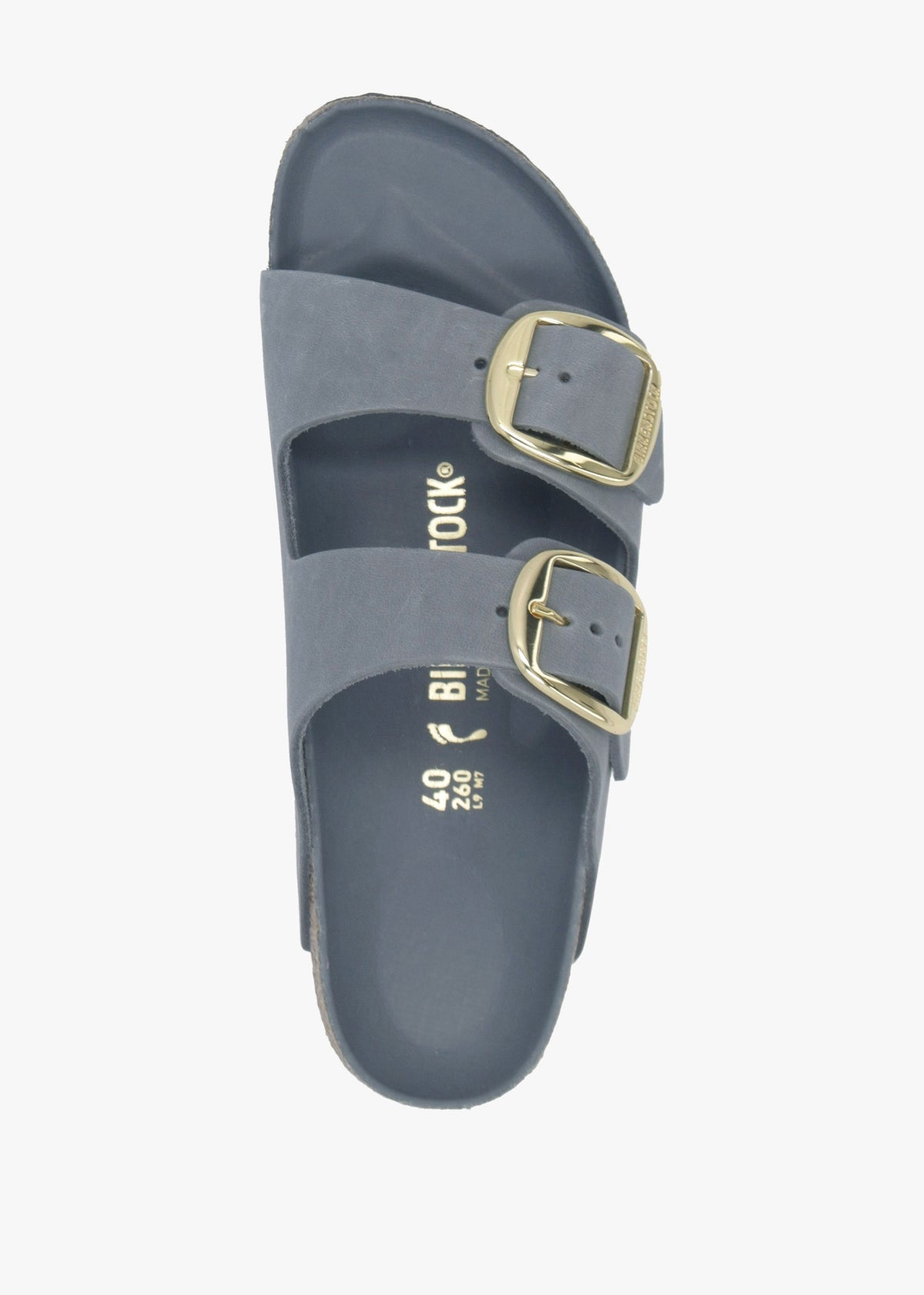 Arizona Big Buckle Basalt Gray Oiled Leather Two Bar Mules