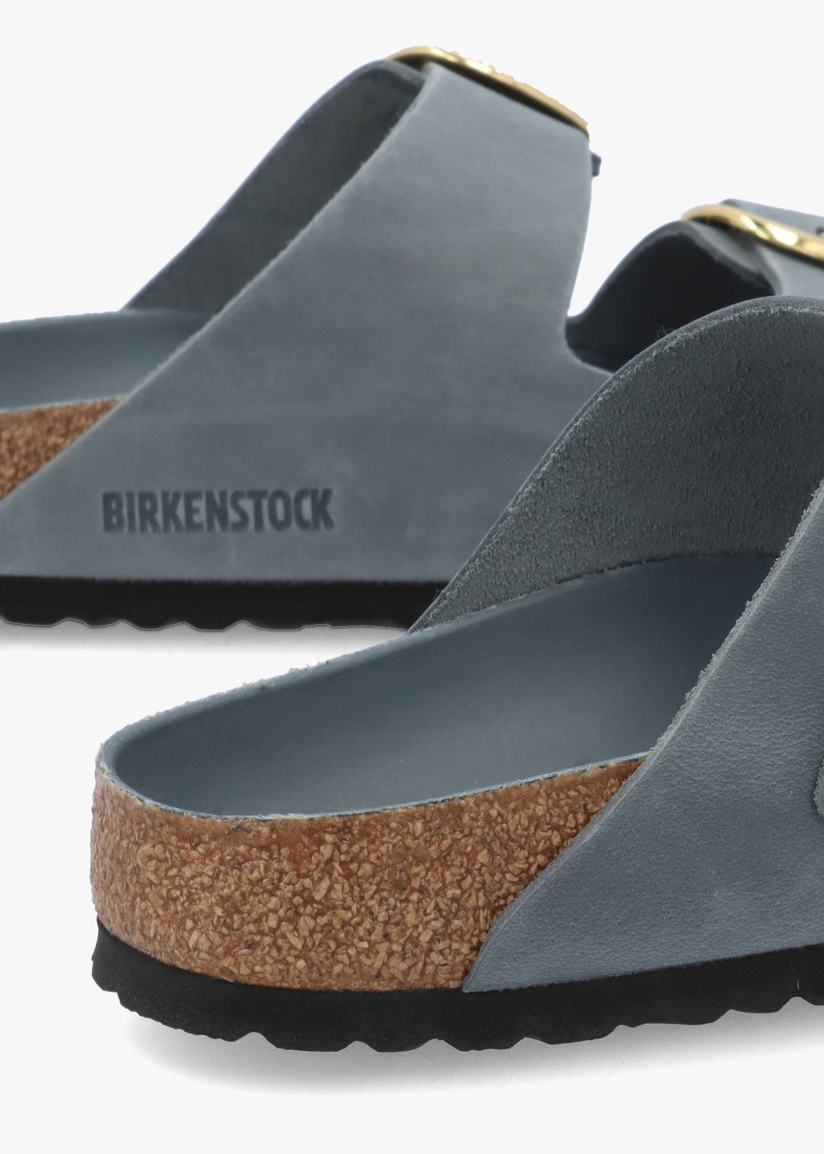 Arizona Big Buckle Basalt Gray Oiled Leather Two Bar Mules