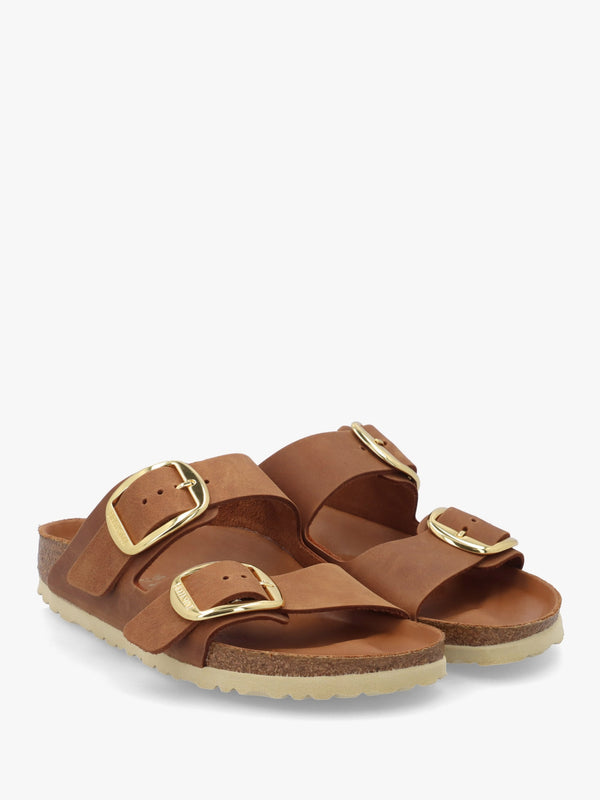 Arizona Big Buckle Tan Leather Two Bar Mules