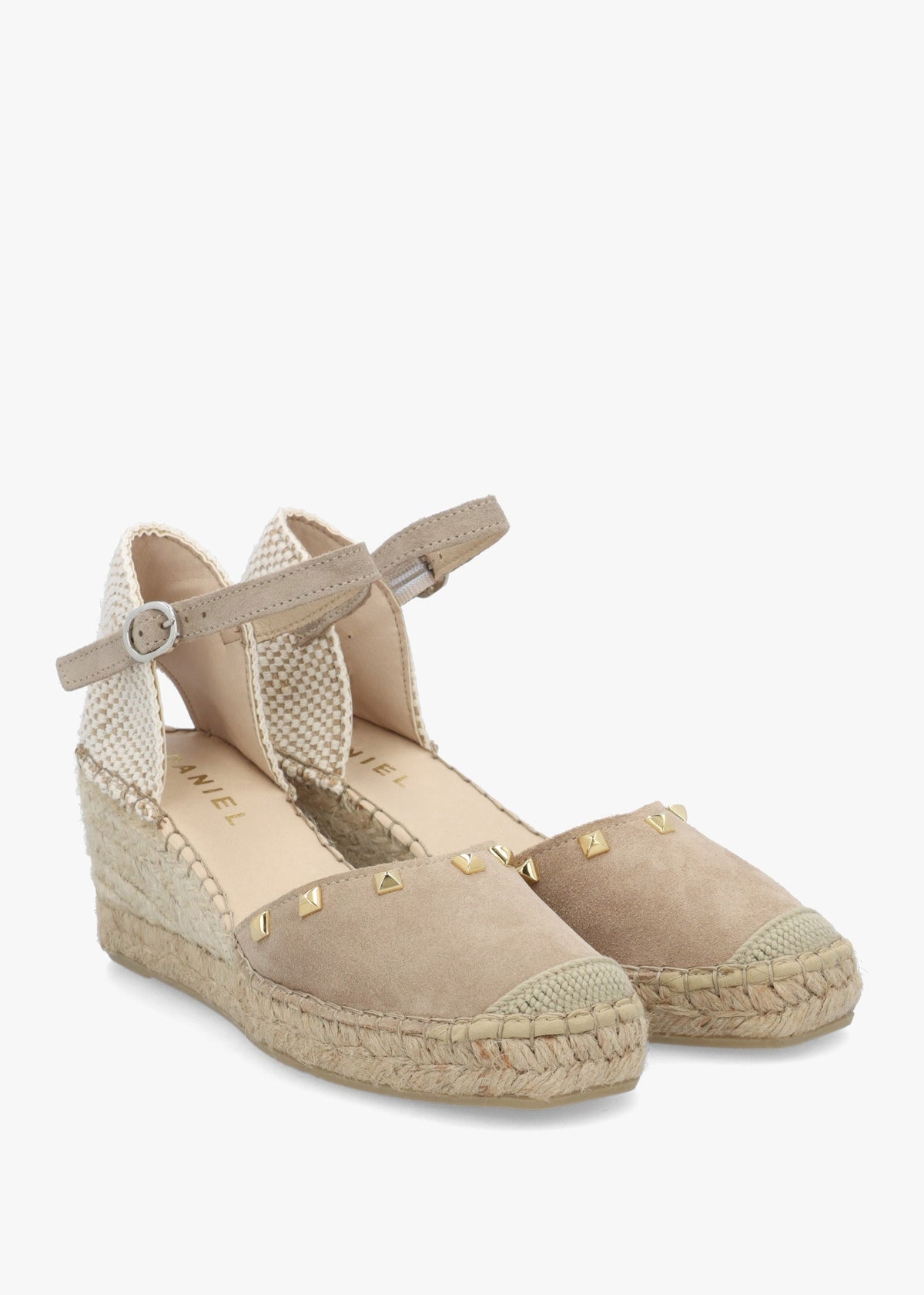 Instud Beige Suede Studded Wedge Espadrilles