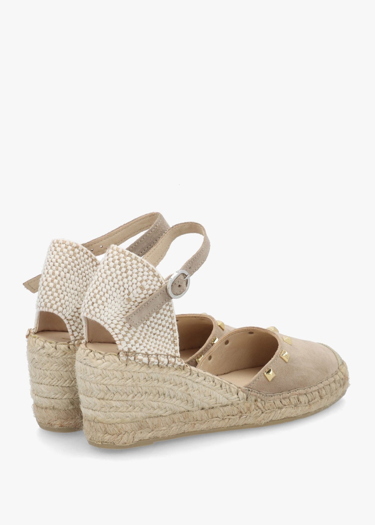 Instud Beige Suede Studded Wedge Espadrilles