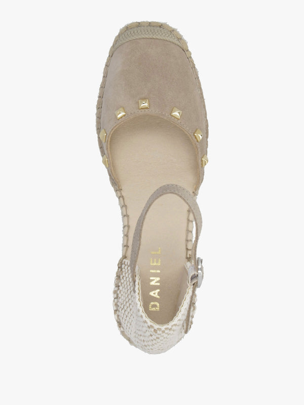 Instud Beige Suede Studded Wedge Espadrilles