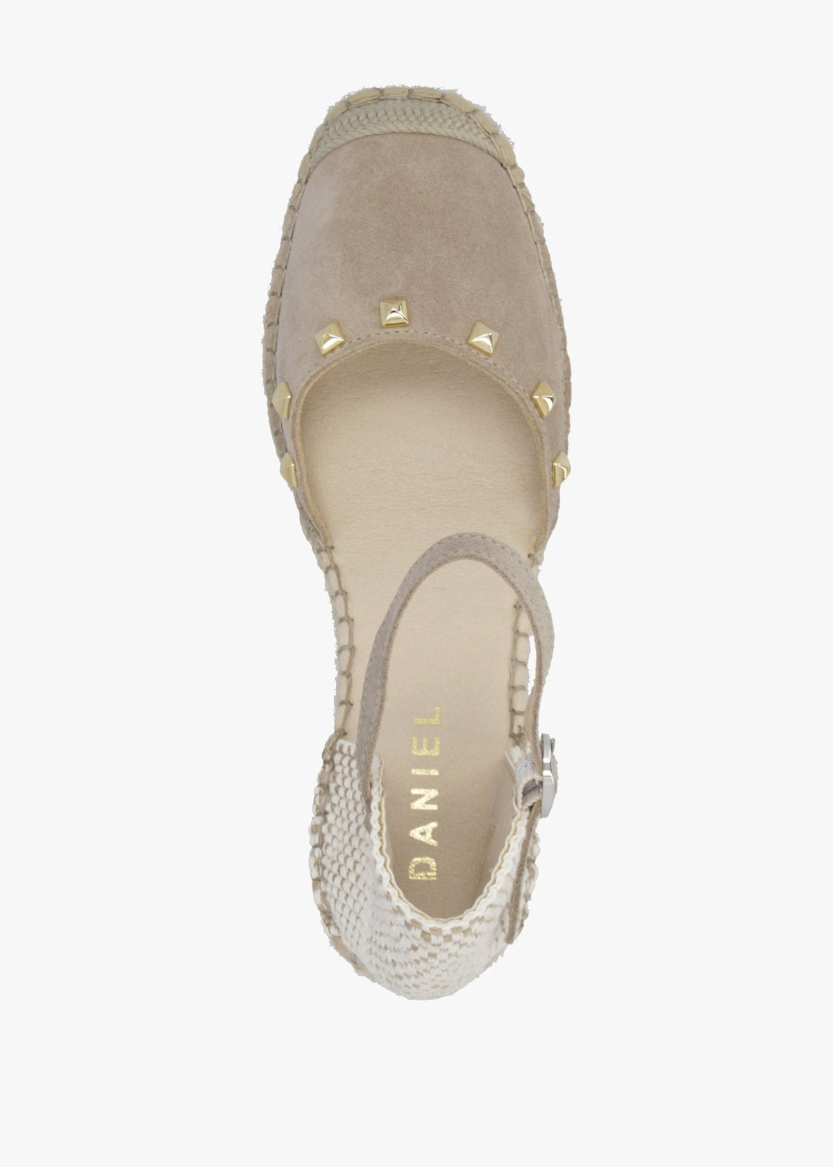 Instud Beige Suede Studded Wedge Espadrilles