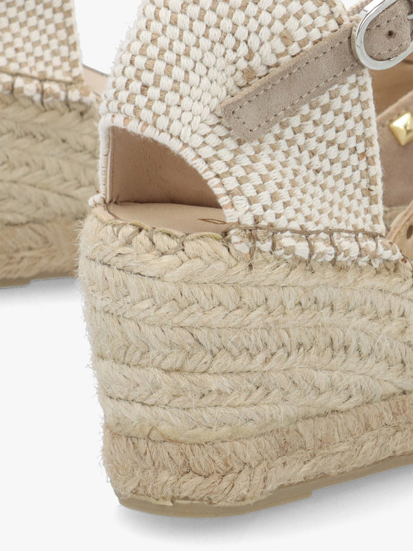 Instud Beige Suede Studded Wedge Espadrilles