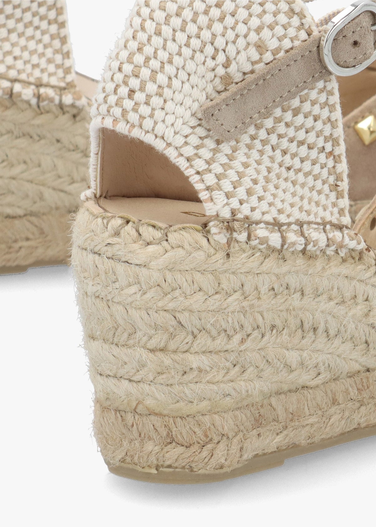 Instud Beige Suede Studded Wedge Espadrilles