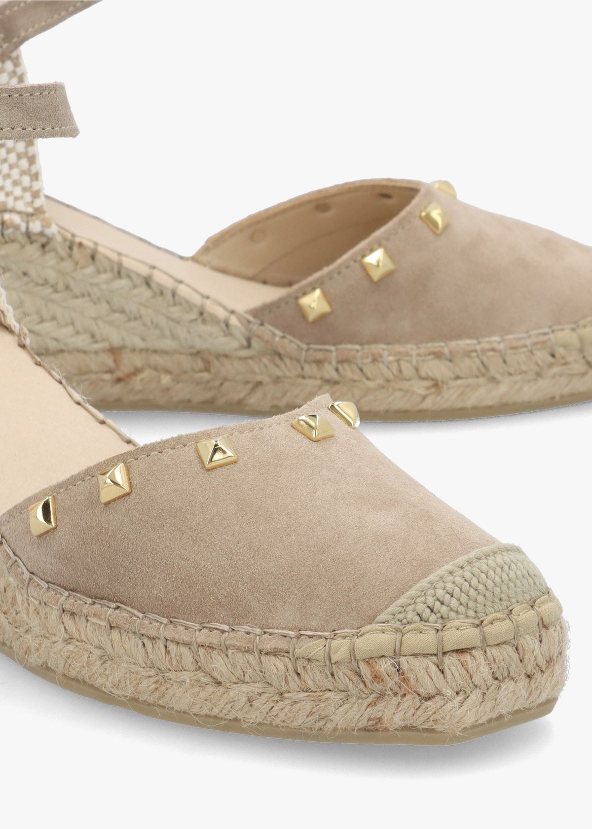 Instud Beige Suede Studded Wedge Espadrilles