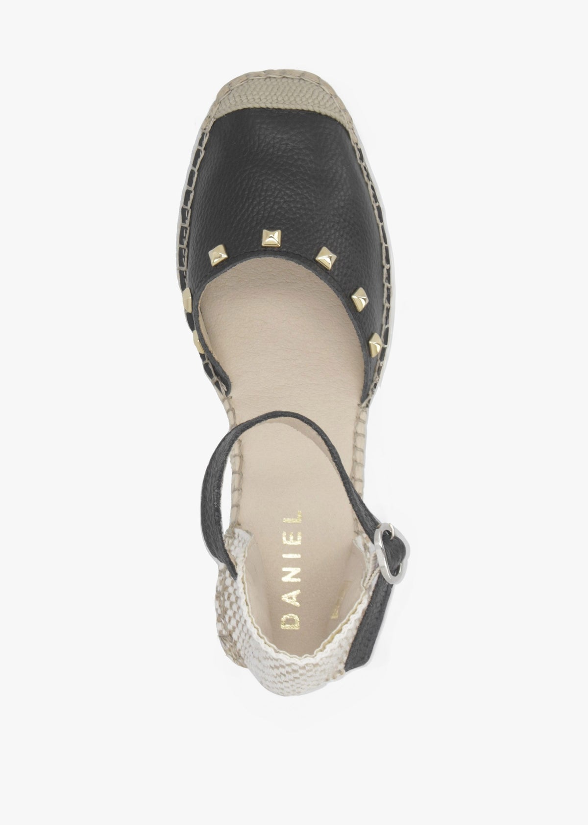Instud Black Leather Studded Wedge Espadrilles