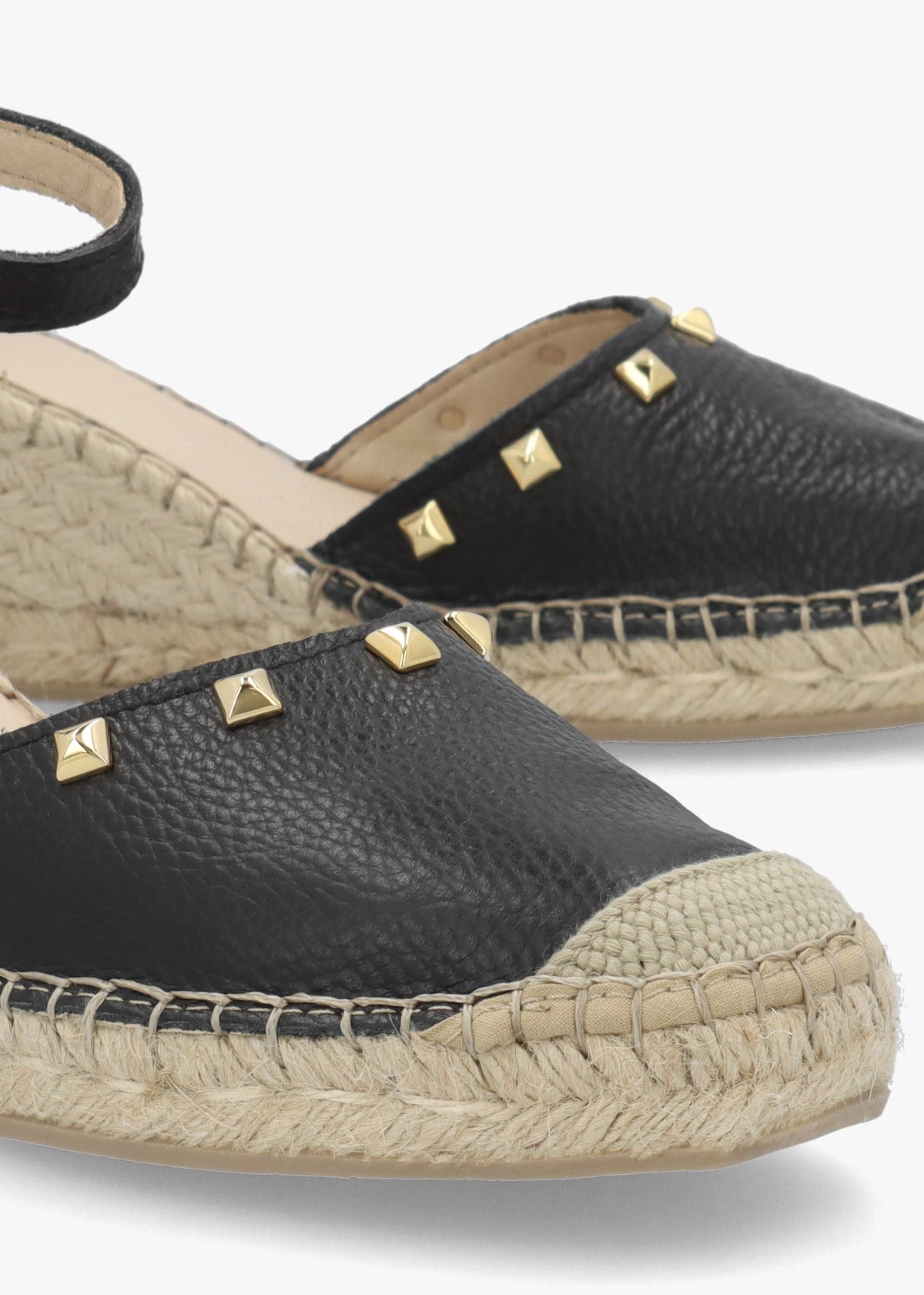 Instud Black Leather Studded Wedge Espadrilles