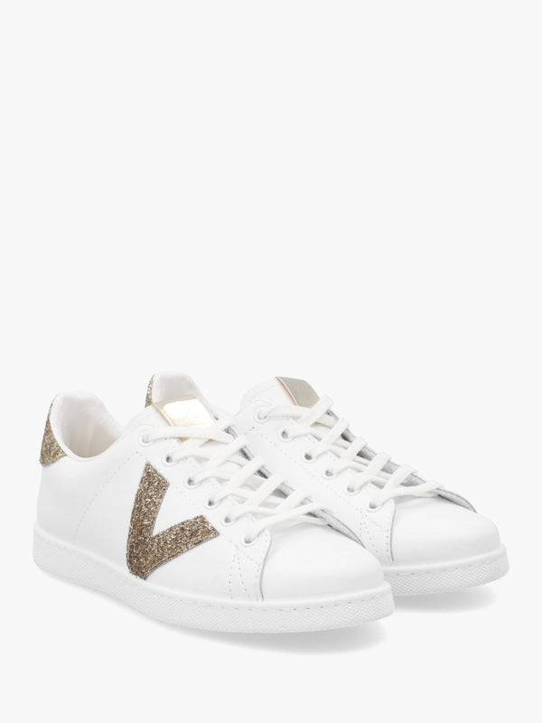 Tennis White Glitter V Trainers
