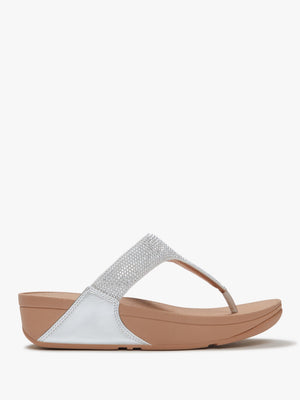 Lulu Crystal Embellished Steeled Silver Leather Toe Post Sandals