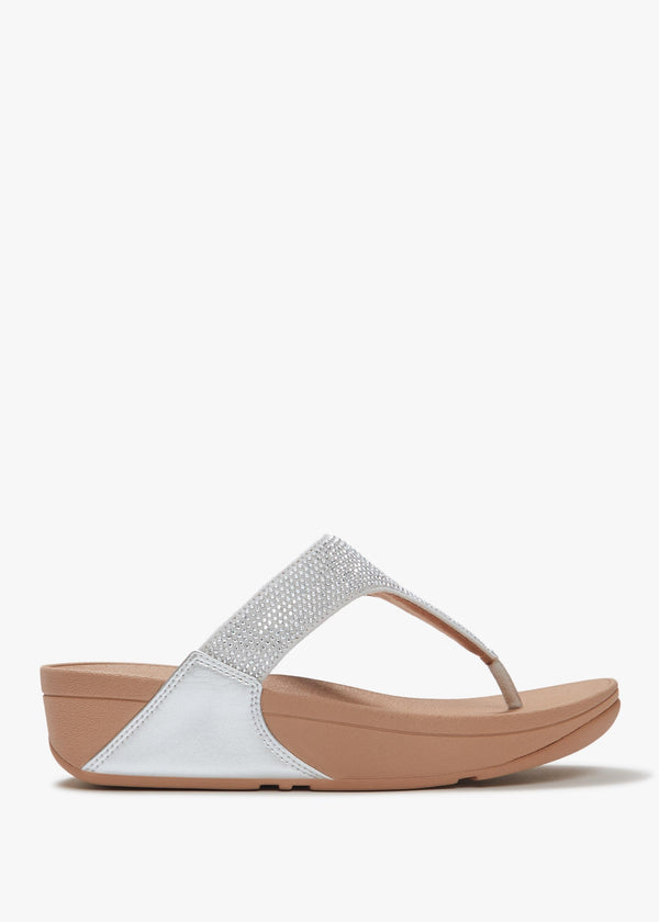 Lulu Crystal Embellished Steeled Silver Leather Toe Post Sandals