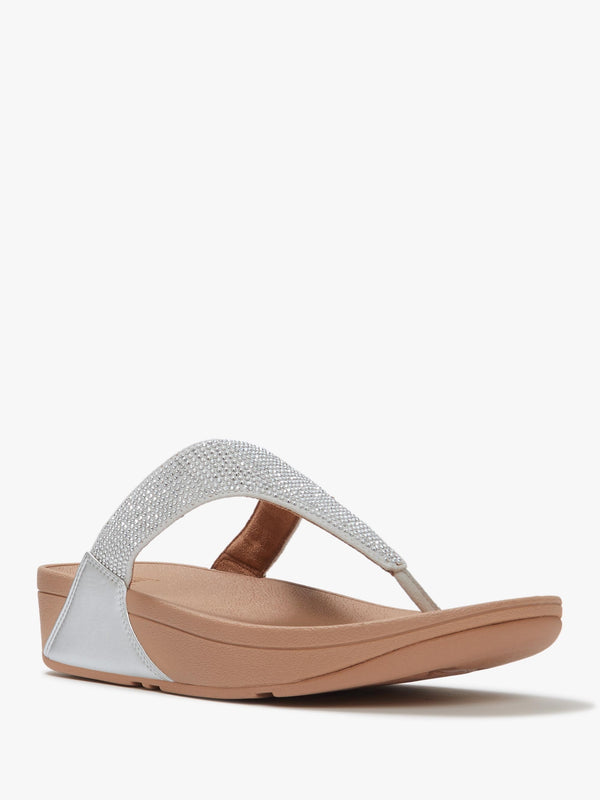 Lulu Crystal Embellished Steeled Silver Leather Toe Post Sandals