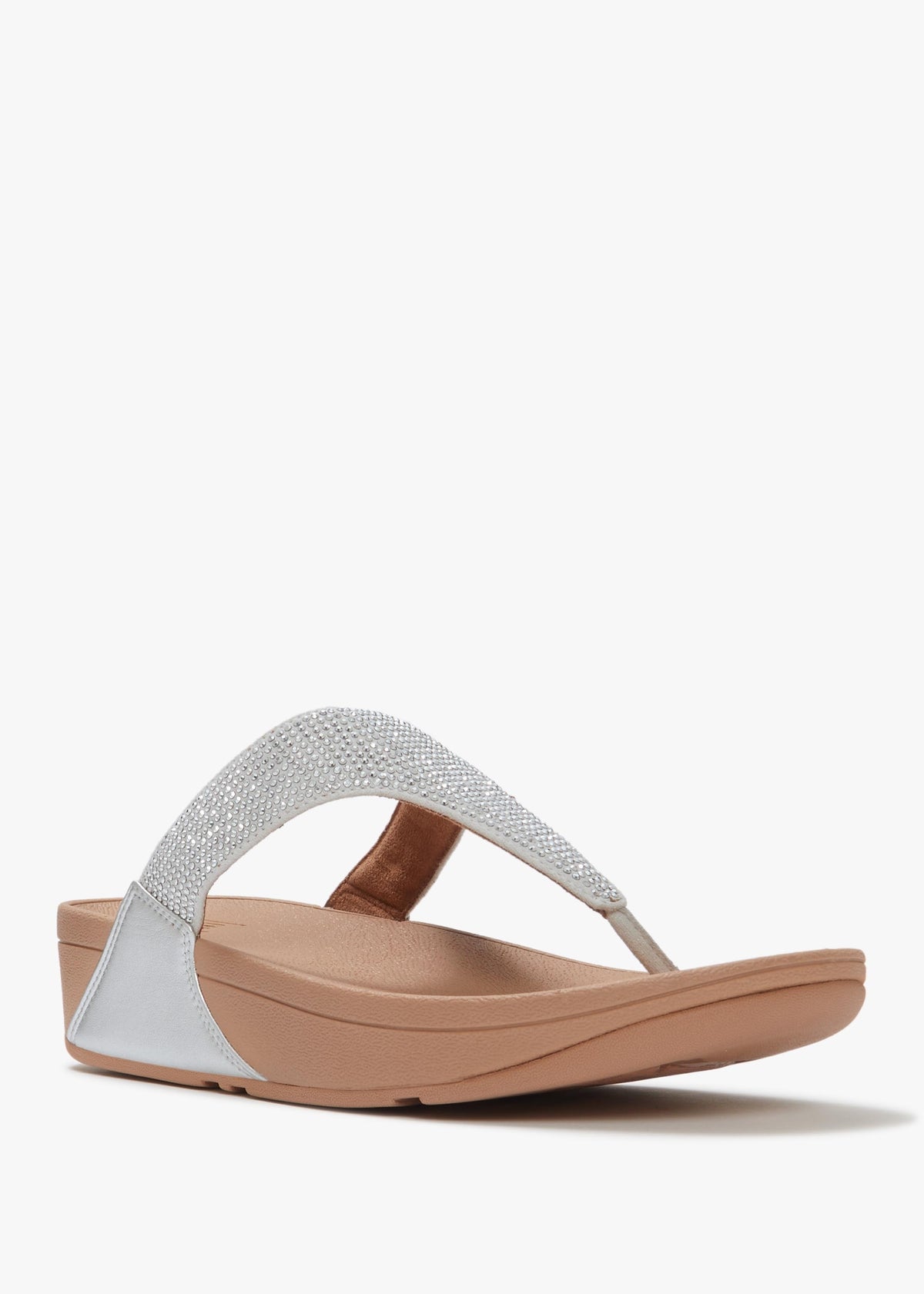 Lulu Crystal Embellished Steeled Silver Leather Toe Post Sandals