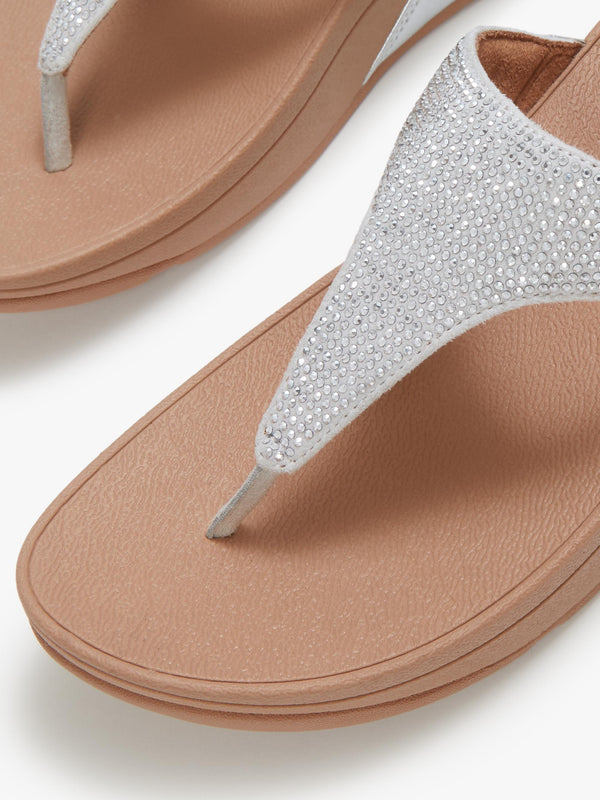 Lulu Crystal Embellished Steeled Silver Leather Toe Post Sandals