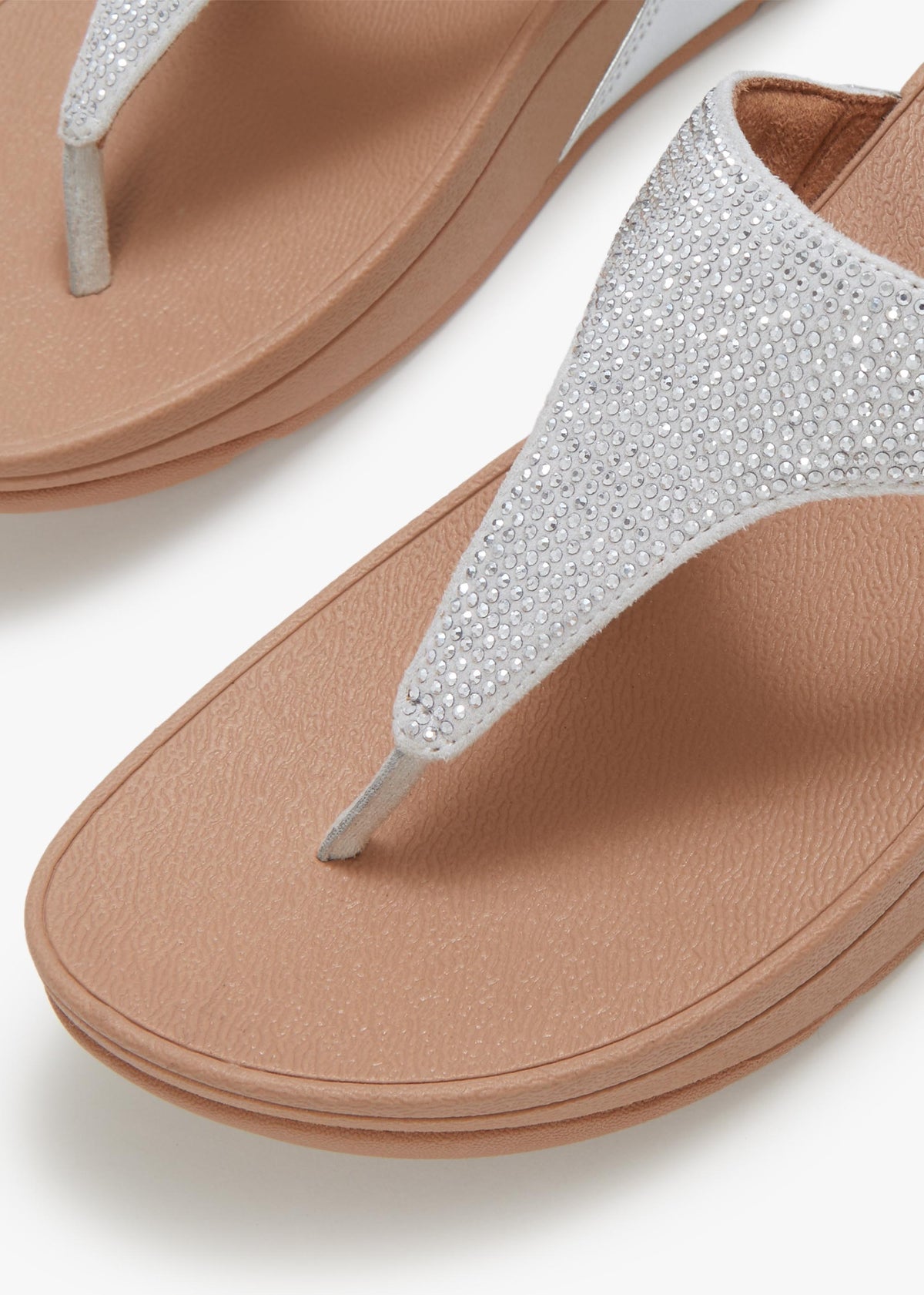 Lulu Crystal Embellished Steeled Silver Leather Toe Post Sandals