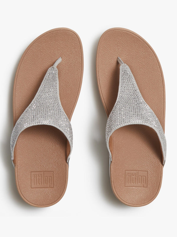 Lulu Crystal Embellished Steeled Silver Leather Toe Post Sandals