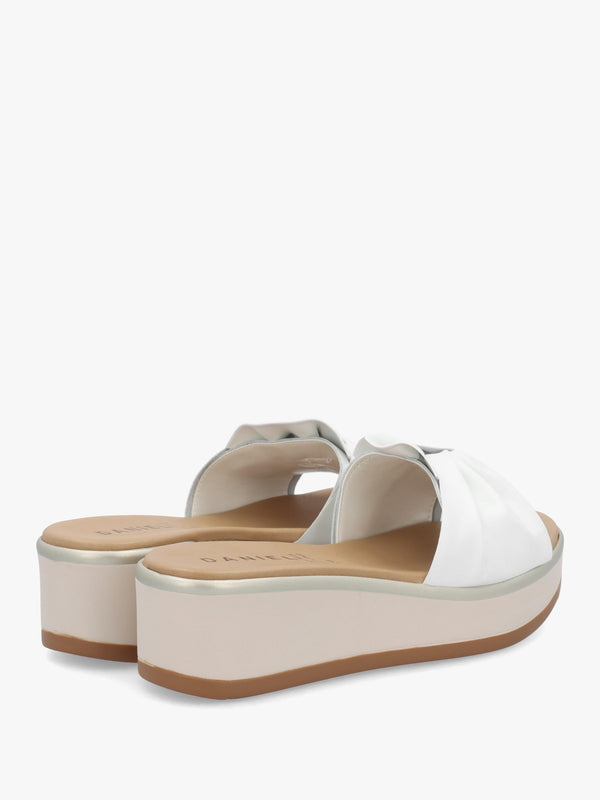 Robow White Leather Knot Top Mules