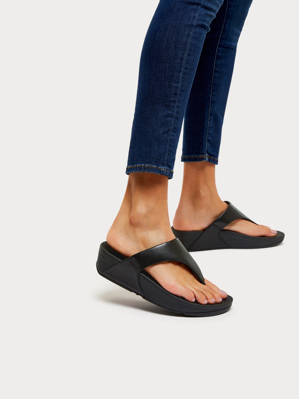 Lulu Black Leather Toe Post Sandals