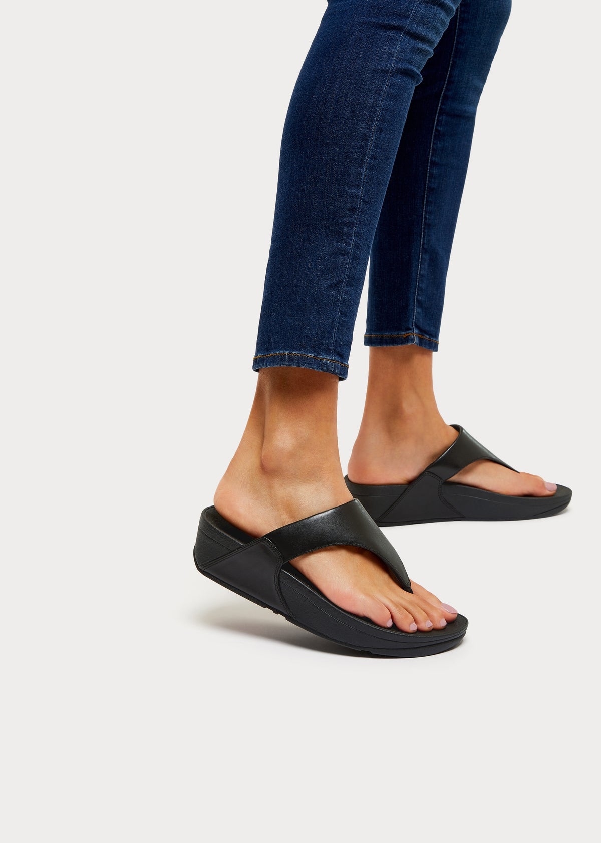 Lulu Black Leather Toe Post Sandals
