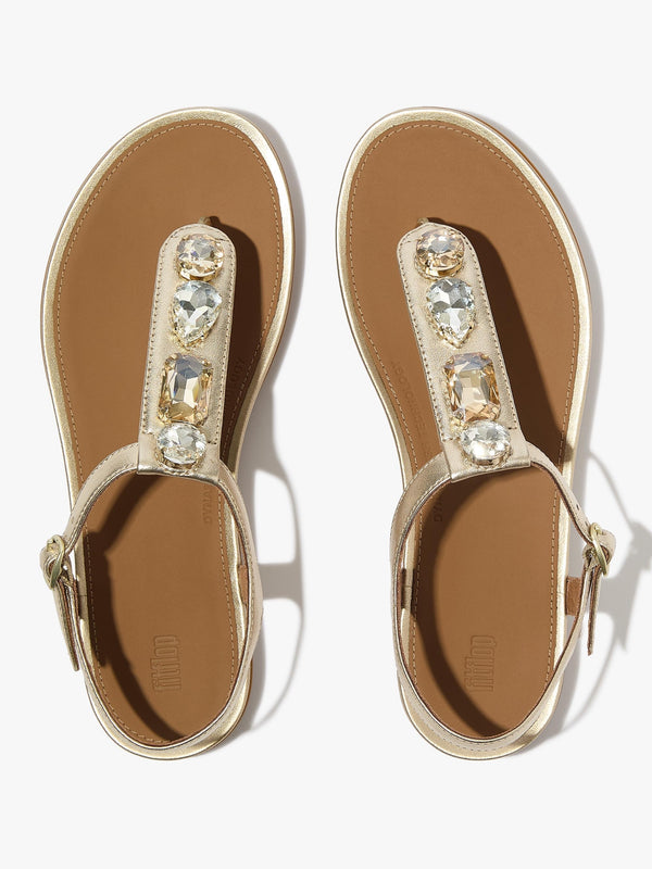Gracie Ultra Jewel Platino Leather T-Bar Sandals