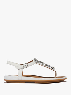 Gracie Ultra Jewel Ultra White Leather T-Bar Sandals
