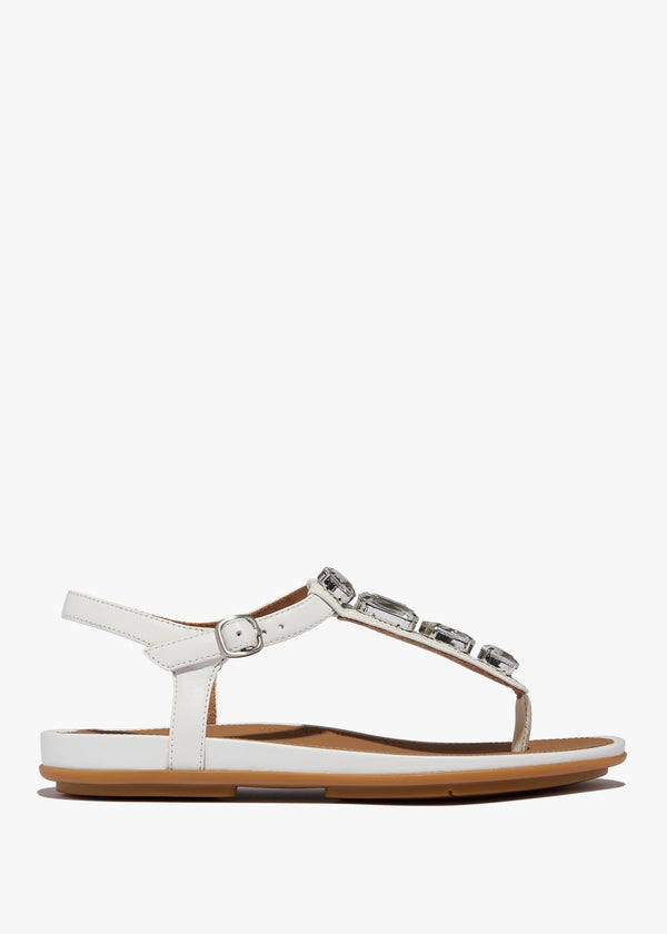 Gracie Ultra Jewel Ultra White Leather T-Bar Sandals