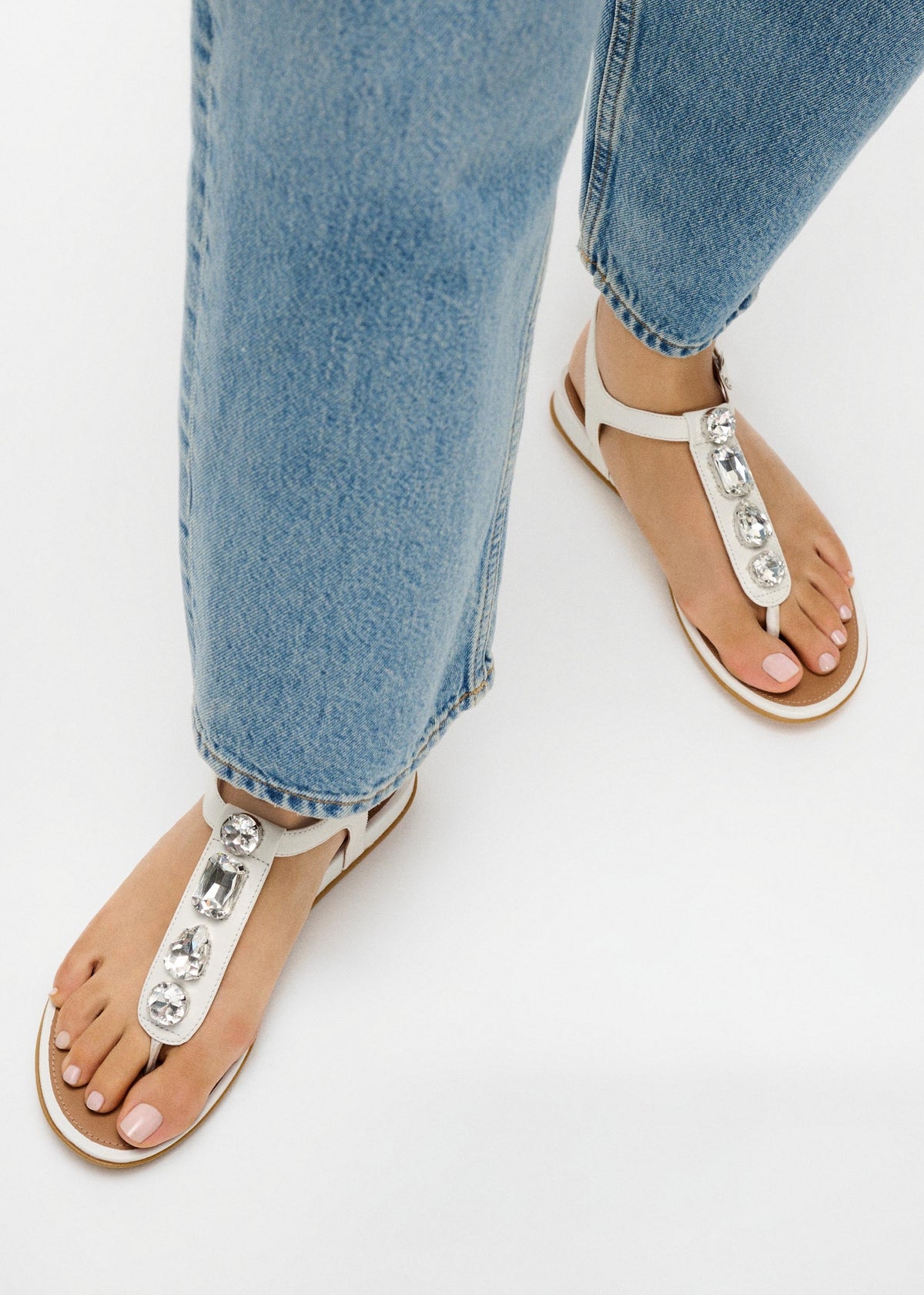 Gracie Ultra Jewel Ultra White Leather T-Bar Sandals