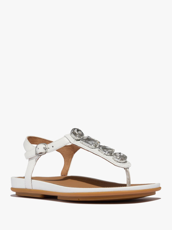 Gracie Ultra Jewel Ultra White Leather T-Bar Sandals