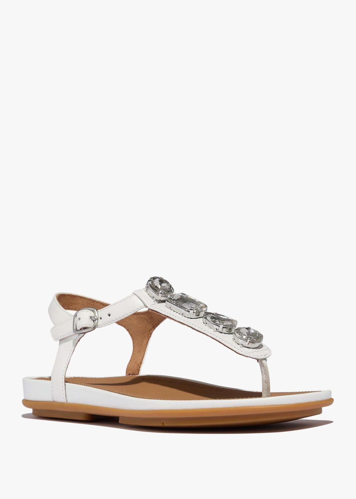 Gracie Ultra Jewel Ultra White Leather T-Bar Sandals