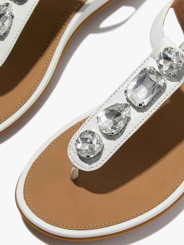 Gracie Ultra Jewel Ultra White Leather T-Bar Sandals