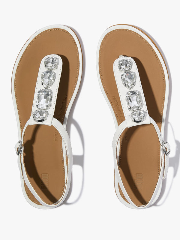 Gracie Ultra Jewel Ultra White Leather T-Bar Sandals