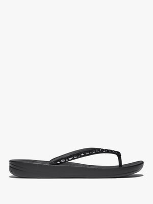 Iqushion Multi Crystal All Black Flip Flops